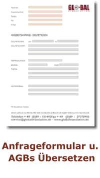 Anfrageformular und AGBs für Übersetzungsarbeiten